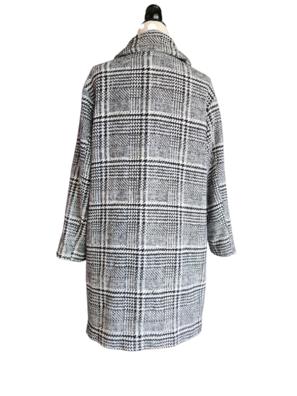 Nasty Gal Collection L Black White Plaid Double Breasted Coat Oversized Longline - Picture 7 of 13